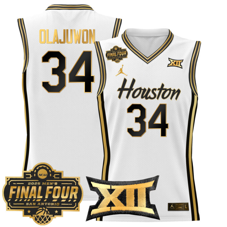 Men Houston Cougars #34 Olajuwon white 2025 Final Four Patch NCAA Jersey->more ncaa teams->NCAA Jersey